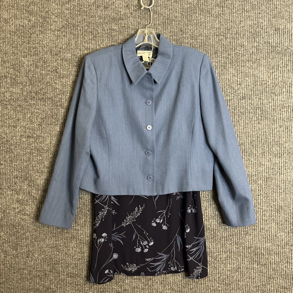 Vintage Pendleton Womens Blazer And Skirt Set Size 14 Blue Floral Classic 90's